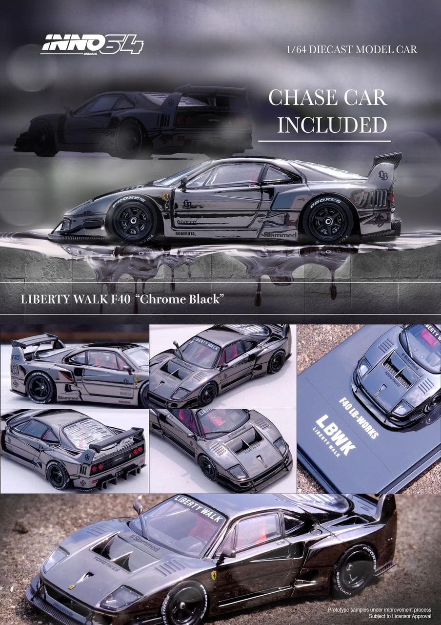 INNO64 LIBERTY WALK F40 "Chrome Black" CHASE CAR NOT GUARANTEED - Image 1