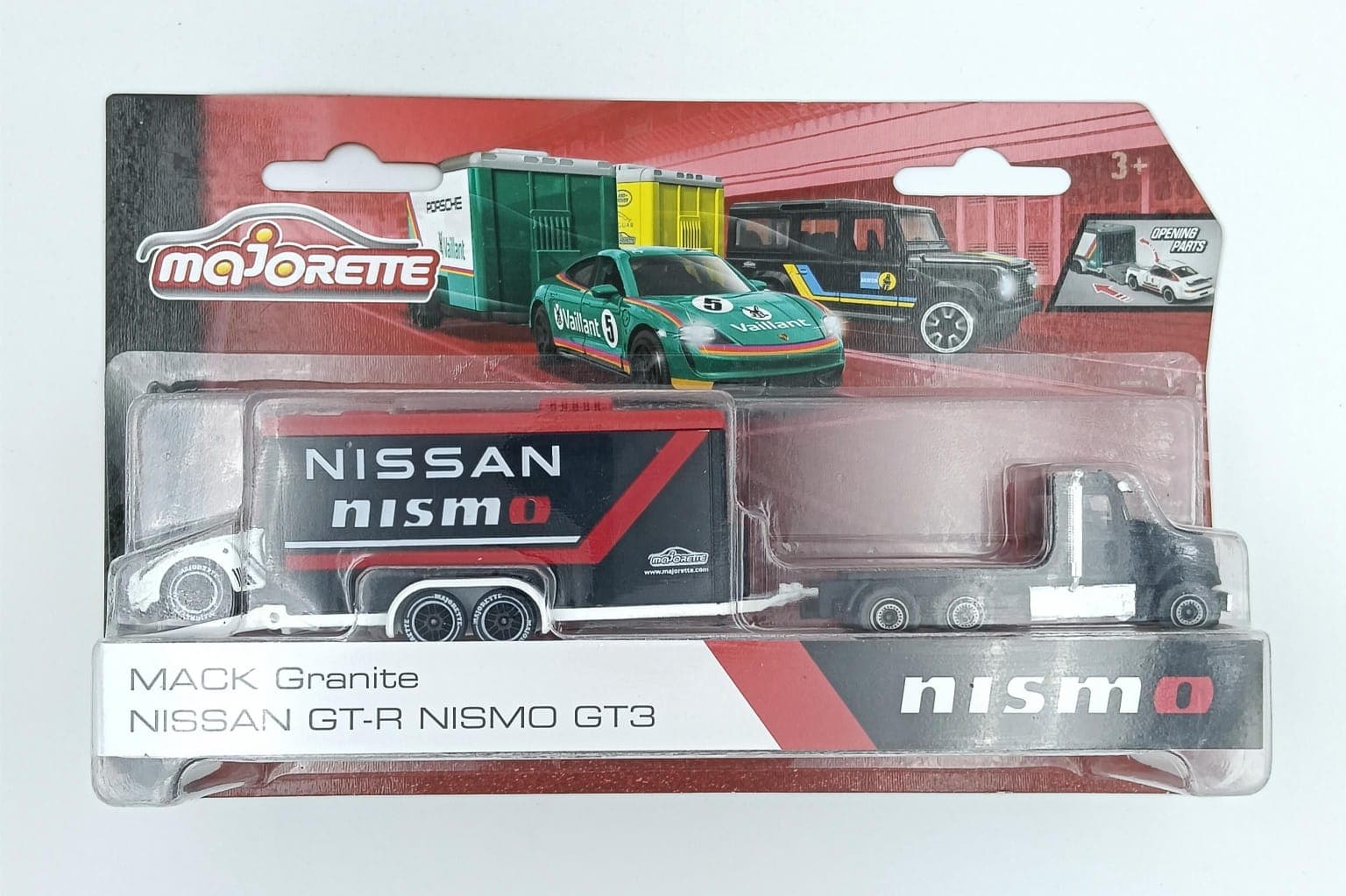 MAJORETTE MACK GRANITE NISSAN GT-R NISMO GT3 RACE TRAILER - Image 1