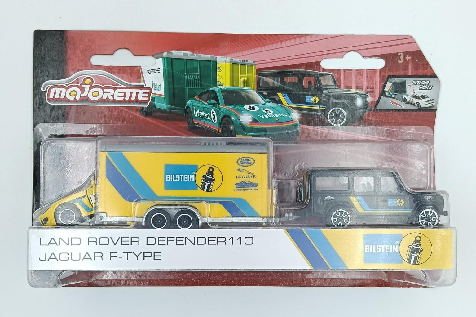 MAJORETTE LAND ROVER DEFENDER 110 JAGUAR F-TYPE RACE TRAILER - Image 1